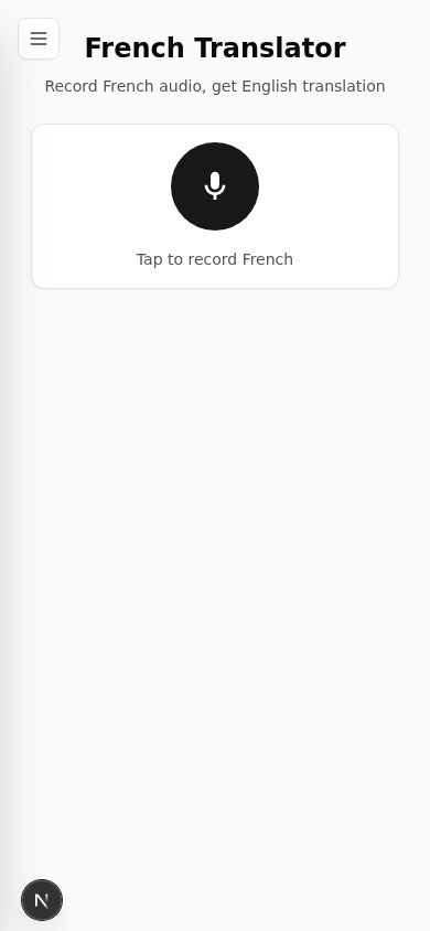 French Translator app in mobile view