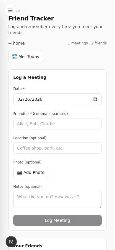 Friend Tracker app in mobile view