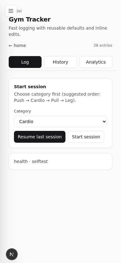 Gym Tracker app in mobile view