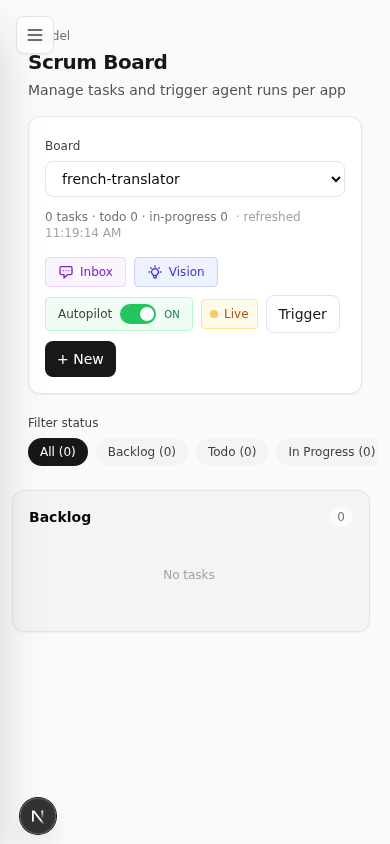 Scrum Board app in mobile view