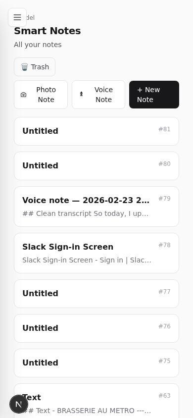 Smart Notes app in mobile view