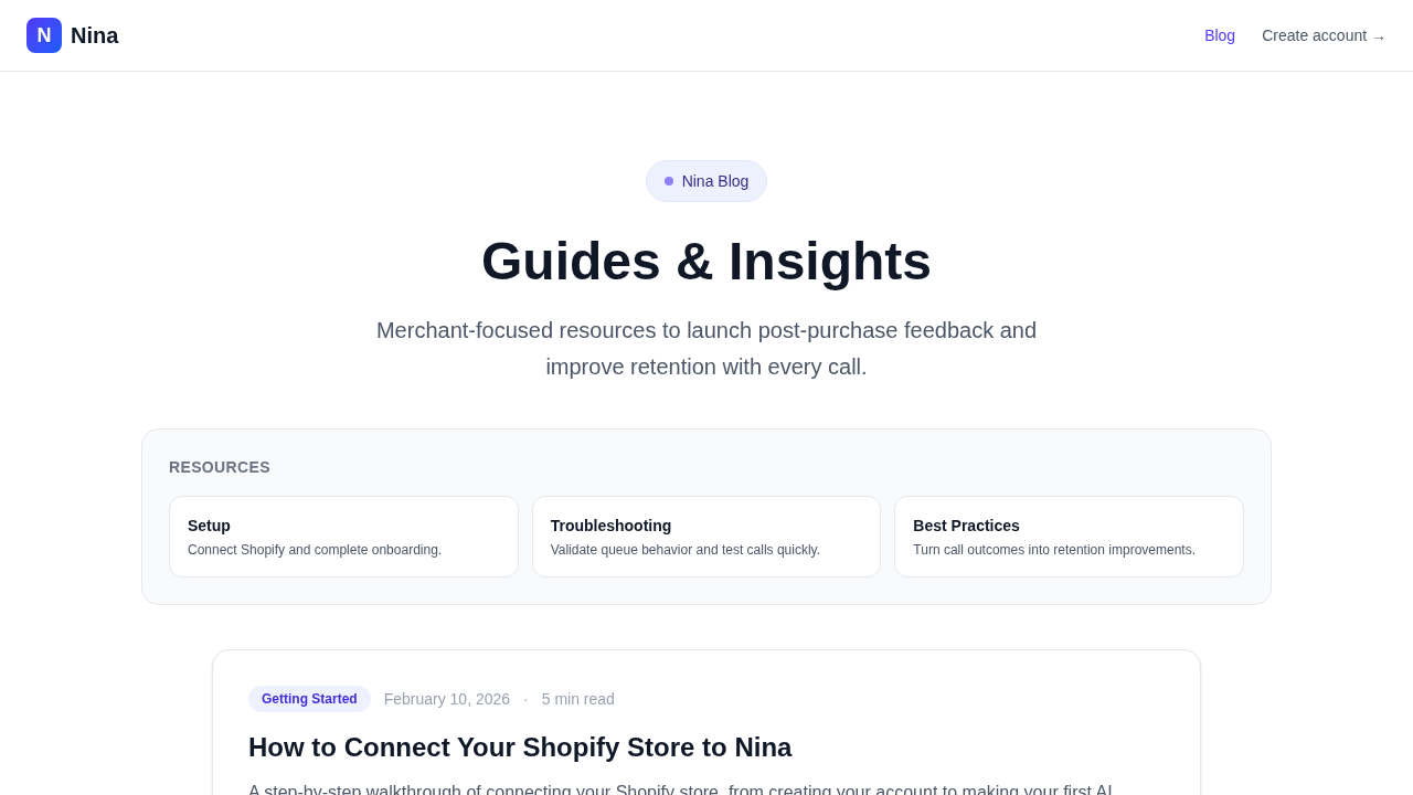 Nina blog and educational content section